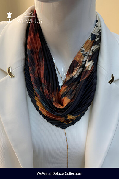 Weweus Eșarfă de lux cu pliuri și model cu frunze de toamnă