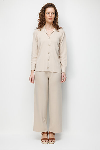 Desen Triko Pantaloni de damă tricot subțire Bej