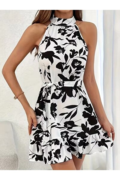 civetta Women's Off the Shoulders High Neck Belted Patterned Short Single Jer...