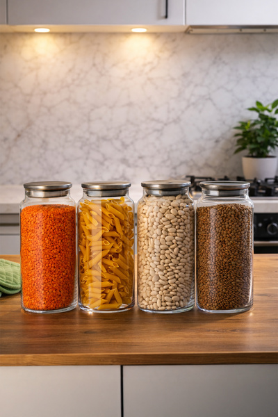 Porsima 4401 Bormio Set of 4 Glass Jars with Metal Lids Vacuum Lid Storage Or...