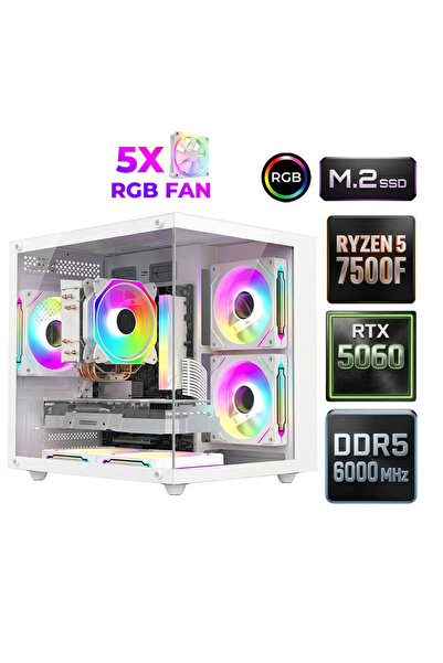 XASER Sage X80 Ryzen 5 7500F DDR5 32GB Ram 1TB M.2 Nvme SSD 8GB RTX5060 Oyunc...