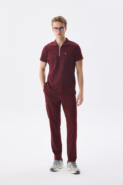 Class Üniforma Uniformă medicală pentru bărbați cu guler polo, culoare burgun...