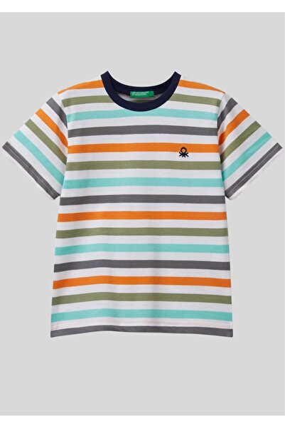 Benetton Logo Color Block Striped T-Shirt for Children with Short Sleeves