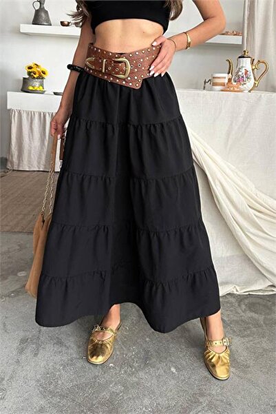 Neşeli Butik γυναικεία καφέ φούστα με στρώσεις Με βολάν στρώσεων ολόσωμη NBG128