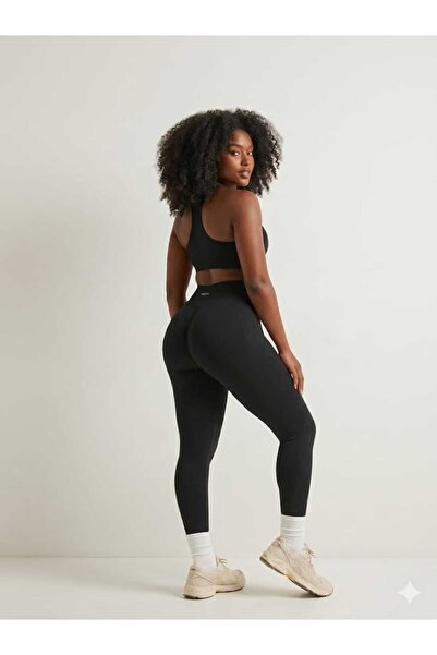 Tusebu Women's Black High Waist Shaping / Sculpting Push-Up Sports Leggings B...