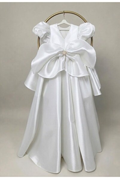 HOBİ Girl's Princess Dress – Model Evening Dress with Big Bow and Tail Detail