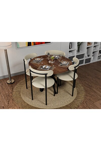 Vivense Dicle Yuvarlak Mdf Mutfak Masa Takımı, Ceviz Beyaz