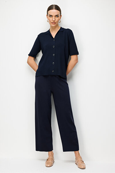 Desen Triko Pantaloni de damă tricot subțire Albastru închis