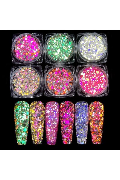delis Set 6 sclipici unghii reflective Marquise, GLITTER03, Multicolor
