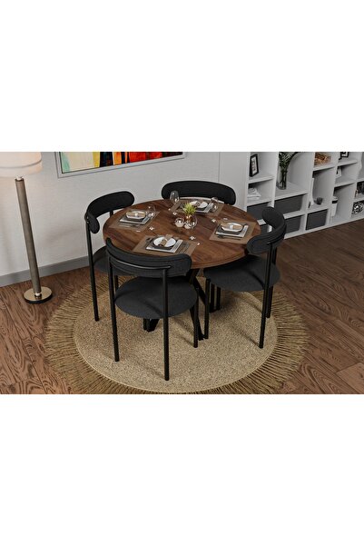 Vivense Dicle Yuvarlak Mdf Mutfak Masa Takımı, Antrasit