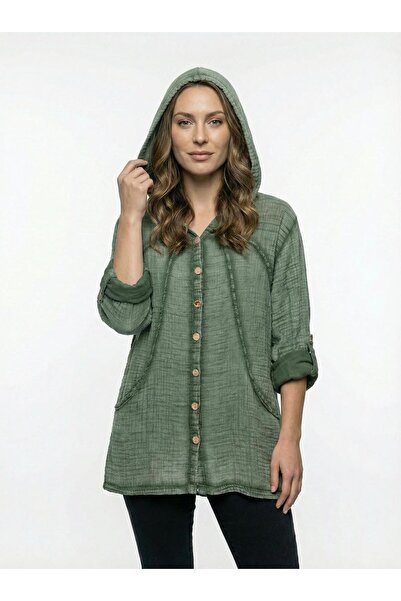 QYA Clothing Plus Size Hooded Cotton Shirt