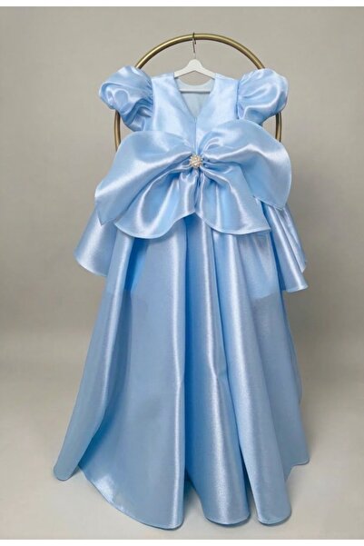 HOBİ Girl's Princess Dress – Model Evening Dress with Big Bow and Tail Detail