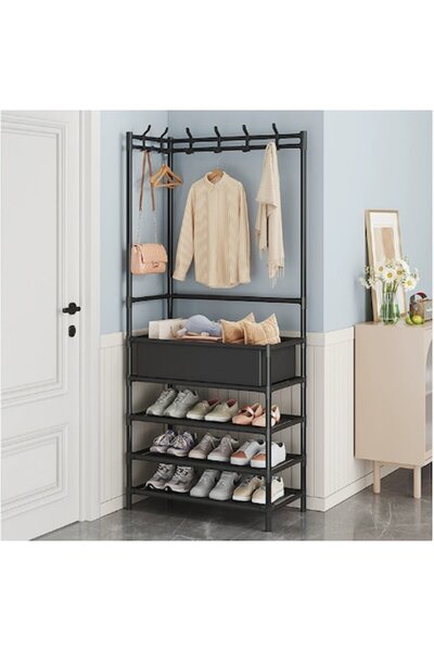 Fabrilux Metal Coat Rack with 4 Shelves for Clothes and Shoes, 60x28x154 cm