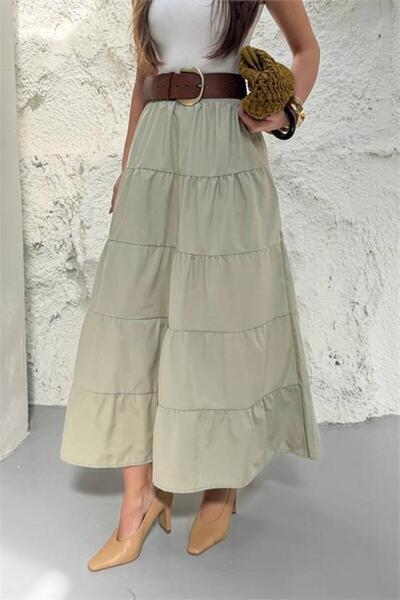 Neşeli Butik γυναικεία μπεζ πολυεπίπεδη φούστα Με βολάν σε όλο το μήκος NBG128