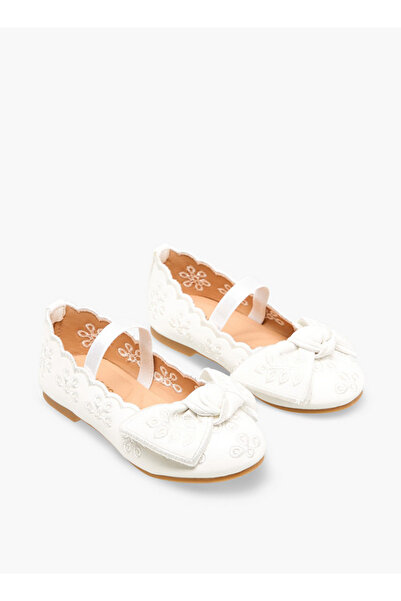 Juniors Girls Embroidered Bow Detail Ballerina Shoes