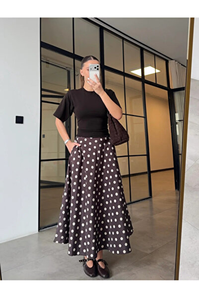 My Blog Brown Polka Dot Pack Flared Skirt - 4106