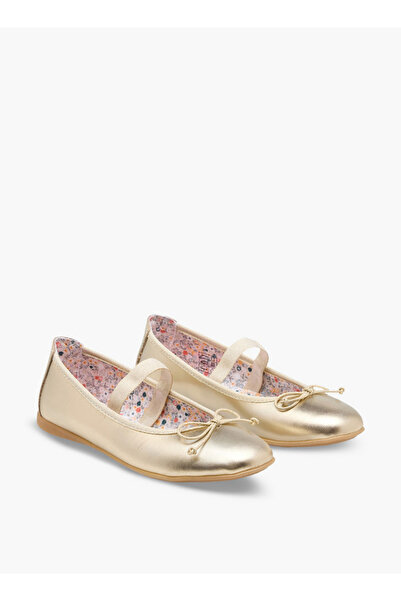 Pablosky Girls Bow Trim Leather Ballerina Shoes
