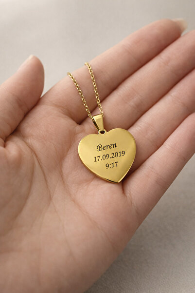 Narflake Kişiye Özel İsim ve Tarih Yazılı Kalp Çelik Plaka Kolye- Kişiye Özel...