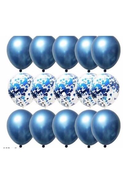 Generic Brand Chrome Blue and Transparent Confetti Multi-Color Balloon Set
