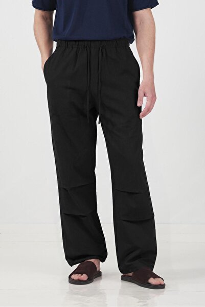 GIESTO Λινό Παντελόνι jogger ΜΑΥΡΟ ΠΑΝΤΕΛΟΝΙ
