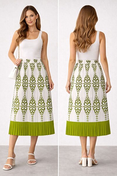 umut tekstil imalat Patterned Pleated Long Skirt, Pleated Skirt