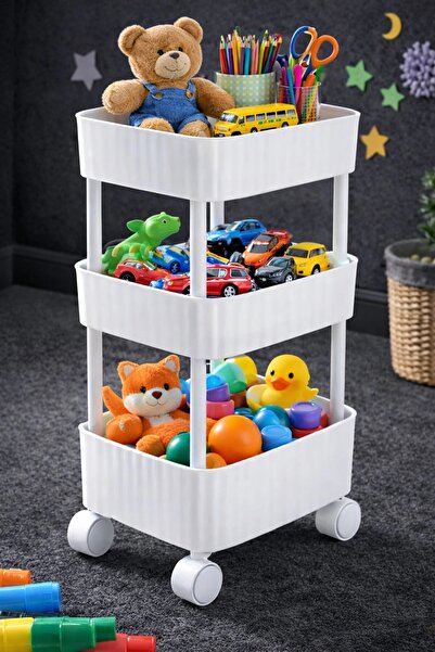 KITCHBATH 3 Katlı Tekerlekli Oyuncak Dolabı Organizer Raf, Hareket Ettirilebi...