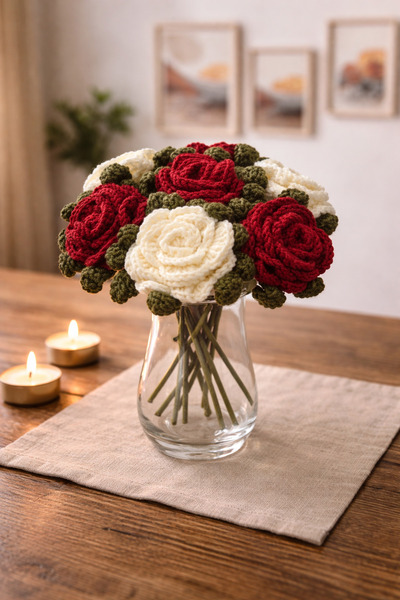 ÖZ 7 adet Örgü Gül Anneler Günü Hediyesi (Vazo dahil değildir)