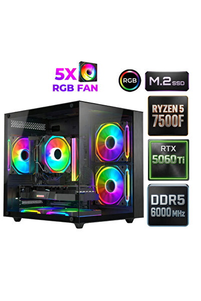 XASER Sage X110 Ryzen 5 7500F DDR5 32GB Ram 1TB M.2 Nvme SSD 16GB RTX5060Ti O...