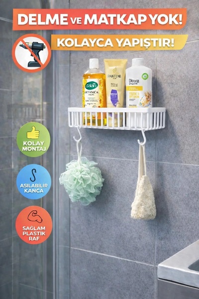 KITCHBATH Yapışkanlı Plastik Banyo Düzenleyici Duşakabin Rafı, Kancalı Şampua...