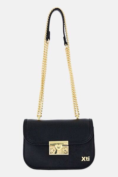 XTI Women Hardware Logo Cross Body Bag, Black