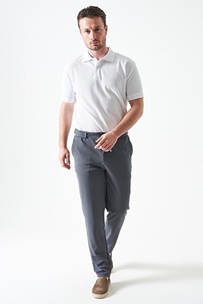 TENA بنطلون رجالي 4074-أنثراسايت نصف مطاطي عند الخصر قماش بيكي بنطلون أساسي