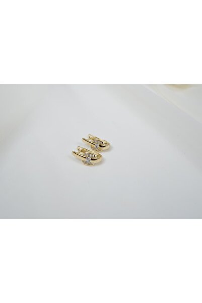 ATELİER TUĞBA Kp332 Minimalist Detailled Gold Hoop Earrings (Length 16 mm)