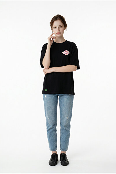 Dad&Children Unisex Bloom Oversized T-Shirt Black