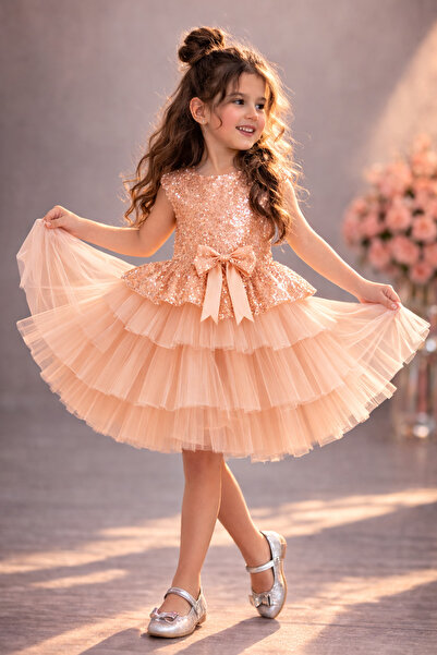 RUMİ KİDS Kız Çocuk Tüllü Abiye Parti Ve Doğum Günü Elbisesi Etekli