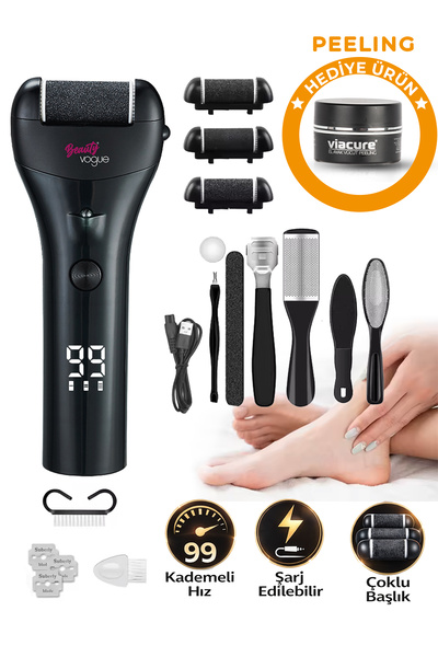 Beauty Vogue LED Ekran Göstergeli Ayak Bakım Törpü Seti Topuk Nasır Temizleme...