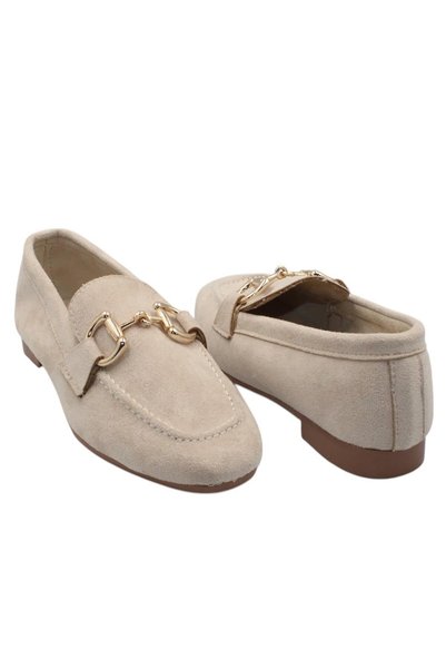 Bluefeet Beige Women's Buckle Daily Suede Ballerina Shoes