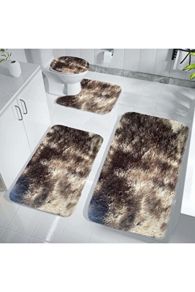 Magdeal Set of 4 Non-Slip Bath Mats, Fluffy Material, Brown