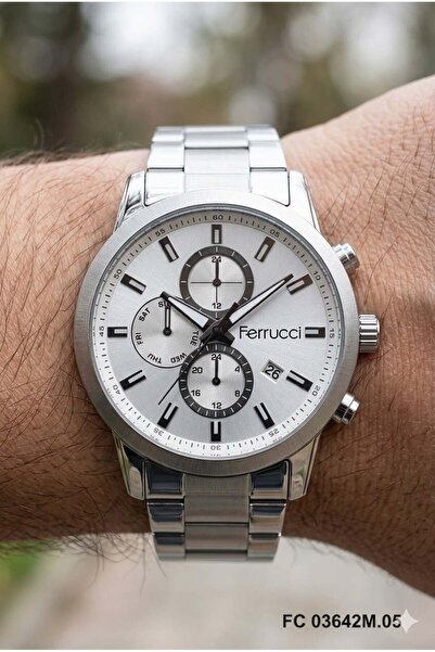 Ferrucci Silver Color Men's Wristwatch |   43mm Steel Case, Silver Steel Band...