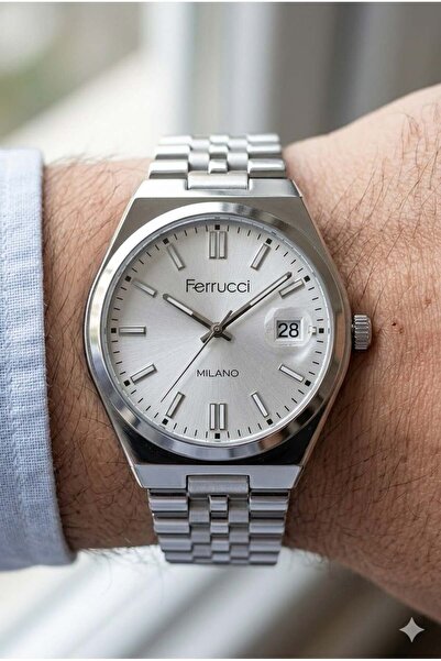 Ferrucci Modern Men's Wristwatch |   40mm Steel Case, Silver Metal Band, Silv...