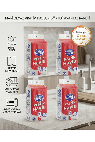 Mavi beyaz Pratik Havlu 500 Yaprak - Yeni Nesil Çok Amaçlı Kağıt Havlu (Asma ...