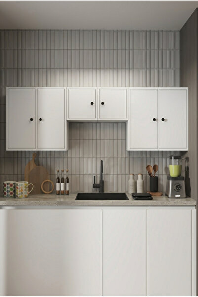 FOR WOMAN DESİGN Ahşap Mutfak Üst Dolabı 6 Kapaklı Modern Geniş Depolama Çözümü