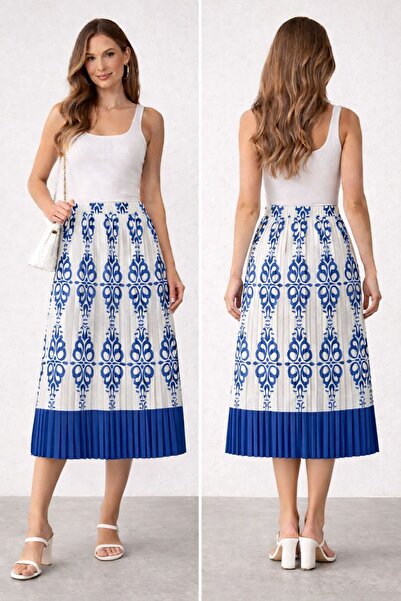 umut tekstil imalat Patterned Pleated Long Skirt, Pleated Skirt