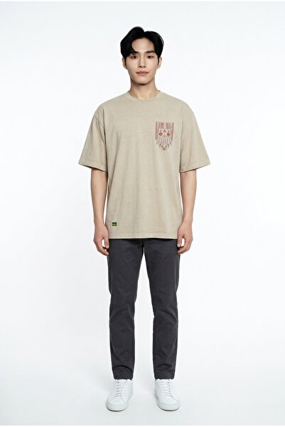 Dad&Children تي شيرت ميراج كبير الحجم للجنسين باللون البيج العظمي