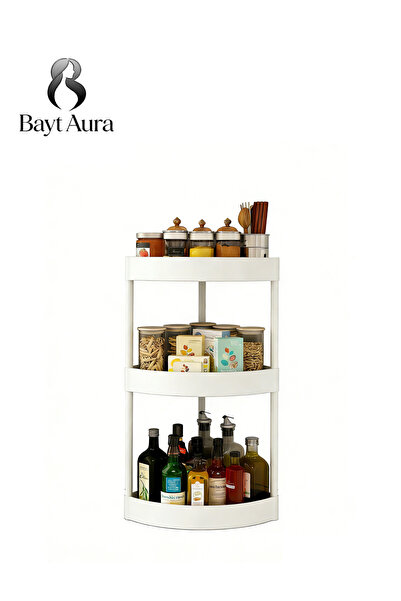 Bayt Aura 3-Tier Rotating Corner Shelf, Plastic Storage Rack for Kitchen and ...