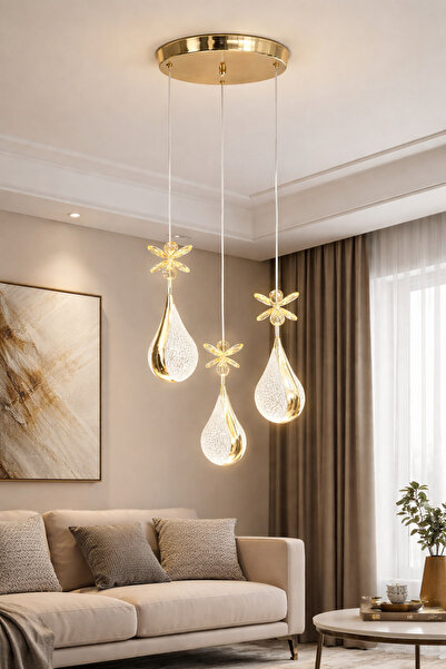 kialed Damla 3'lü LED Sarkıt Avize 3 Modlu Aydınlatma (Kumanda yoktur)