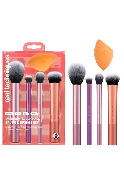 TECHNIQUES Essentials makyaj fırçası, yüz için komple set (yüz süngeri, yüz, ruj, ayarlama delüks gö