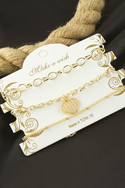 Bijuteri Net Heart Striped Chain Bracelet 3 Pieces