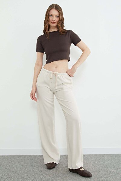 Fulla Moda بيلي بأربطة تينسيل قماش بنطلون واسع الأرجل