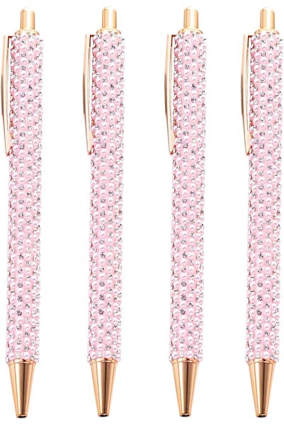 Arabest 4 pink pearl rhinestone metal ballpoint pens, office school supplies,...