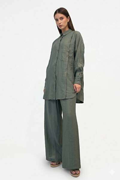 Ceremony Cross Pocket Detail Safari Suit with Trousers 910 Green